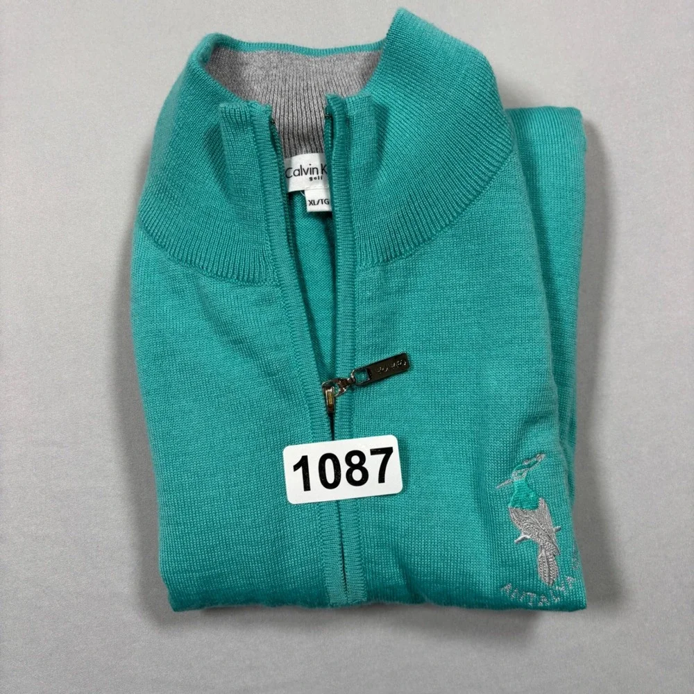 Calvin Klein Golf Vest Mens XL Teal Green Merino Wool Blend 1/4 Zip Antalya Club